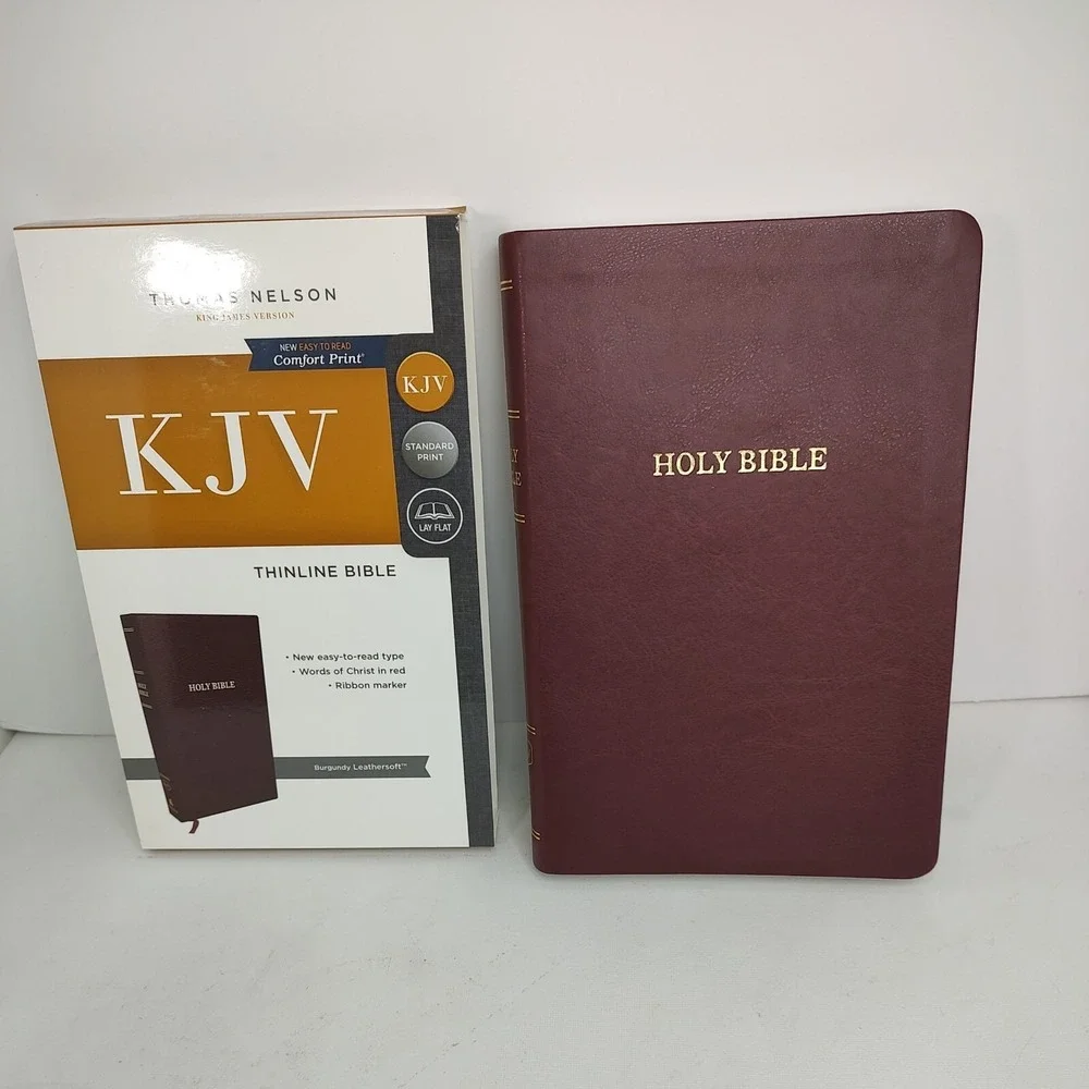 Holy Bible, Thinline, Leathersoft, Burgandy, Red Letter, Standard Print Lay Flat